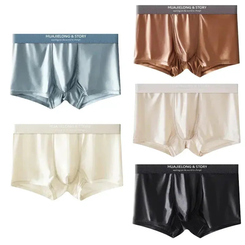 Men's satin-like boxer shorts set, 5-color assortment (blue, bronze, beige, ivory, black) by Simples Market.
