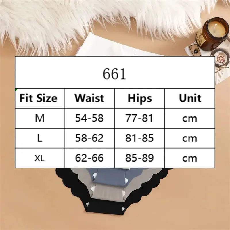 Simples Market Ice Silk Seamless Panties 4-piece set, solid-color, ultra-thin no-show underwear with wavy sides