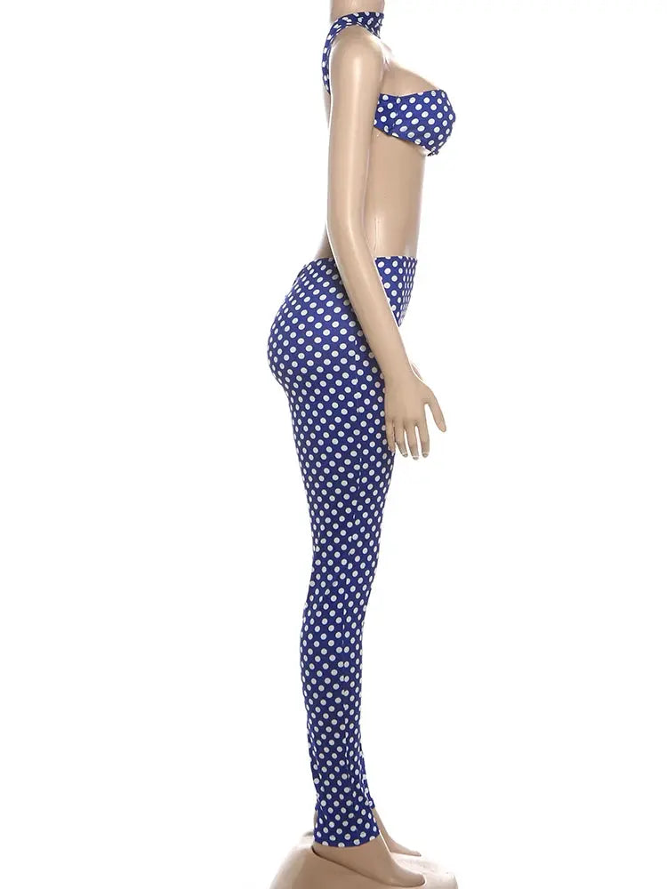 Nibber Hottie Women Dot Print 2 Piece Tracksuit Backless Halter