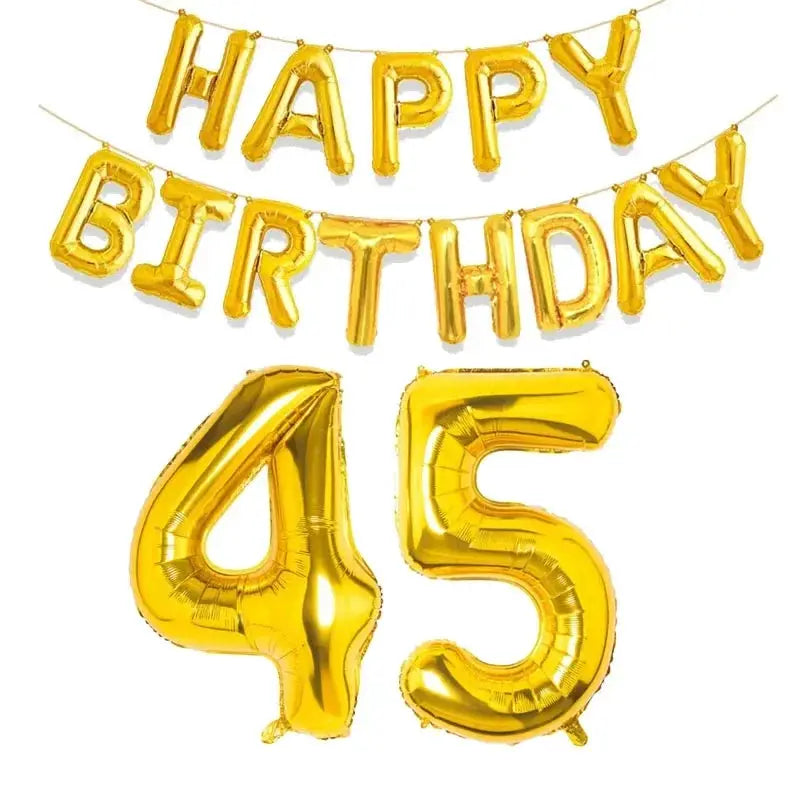 15 Piece Gold Happy Birthday Foil Balloons Set With Numeric Cutouts For Milestone Ages 10 To 60 Kids And Adults