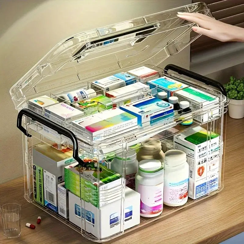 Modern Waterproof PVC Medicine Storage Box With Double Layer And Stackable Design Flip Top Closure Rectangle Shape
