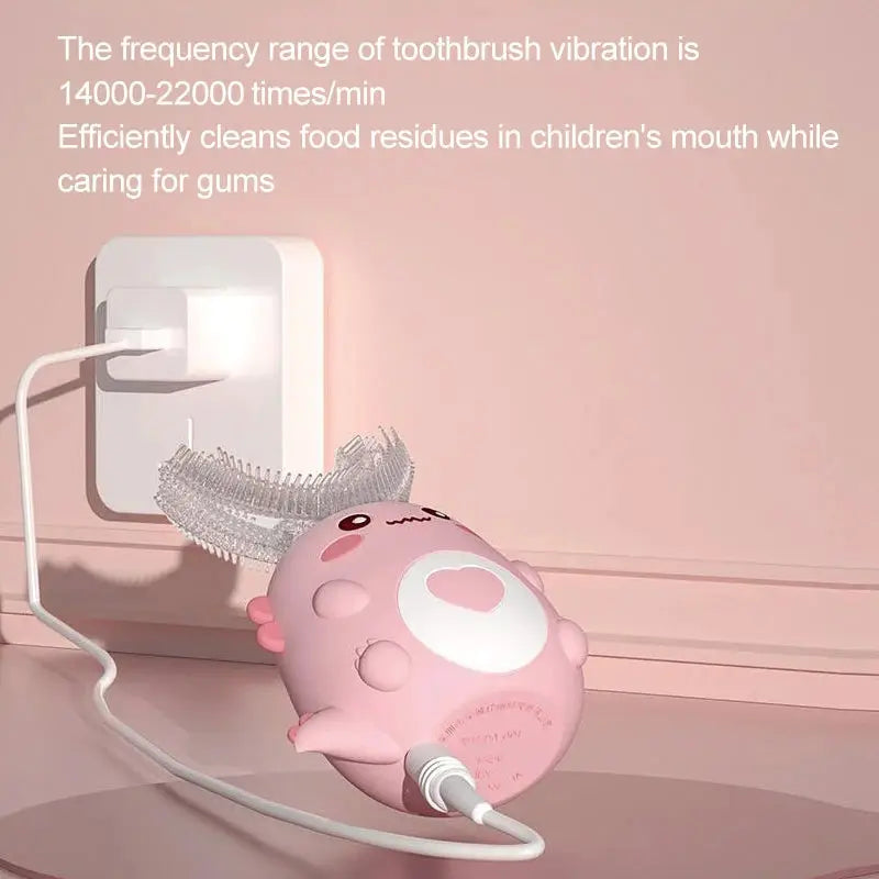TinySmiles U Shaped Electric Toothbrush For Kids With 360 Degree Smart Cleaning And Soft Silicone Bristles