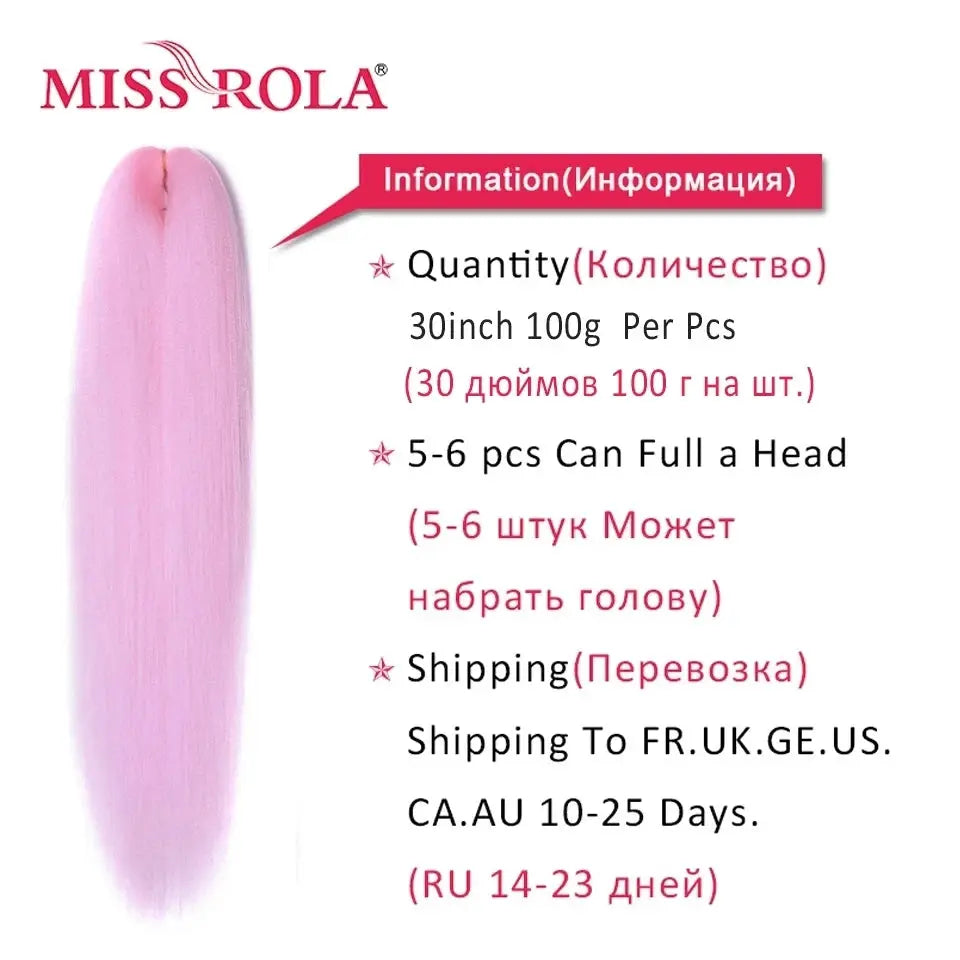 Miss Rola pink 30-inch Kanekalon synthetic hair braid extension, yaki straight, pre-stretched jumbo bulk