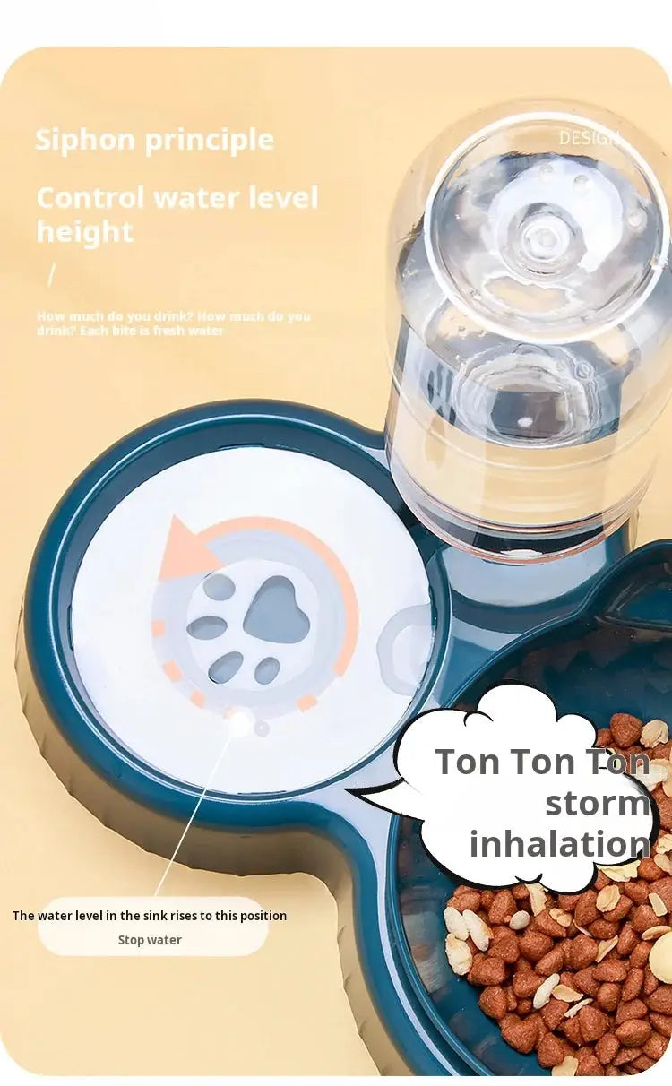 Simples Market 3-in-1 tilt-ear cat water and food bowls with gravity bottle, blue