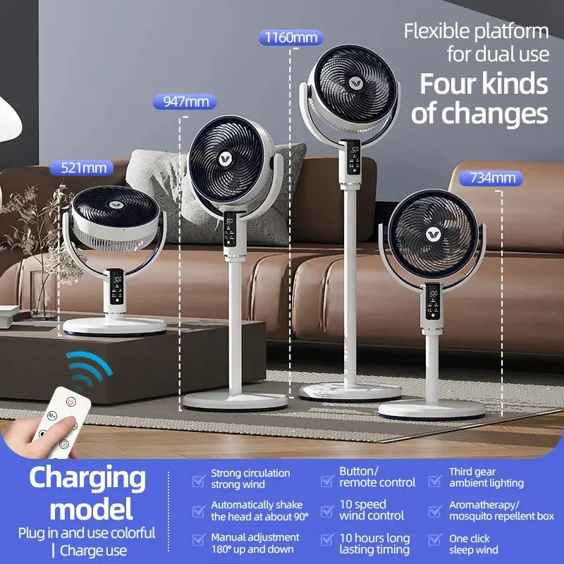 Simples Market rechargeable floor fan set of 4 with remote, white and black design