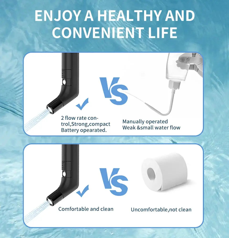 WOWER portable handheld bidet sprayer with 2 m hose, battery-operated, black.