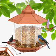 Bird feeder Simples Market automatic hanging with brown gazebo roof and multiple feeding holes