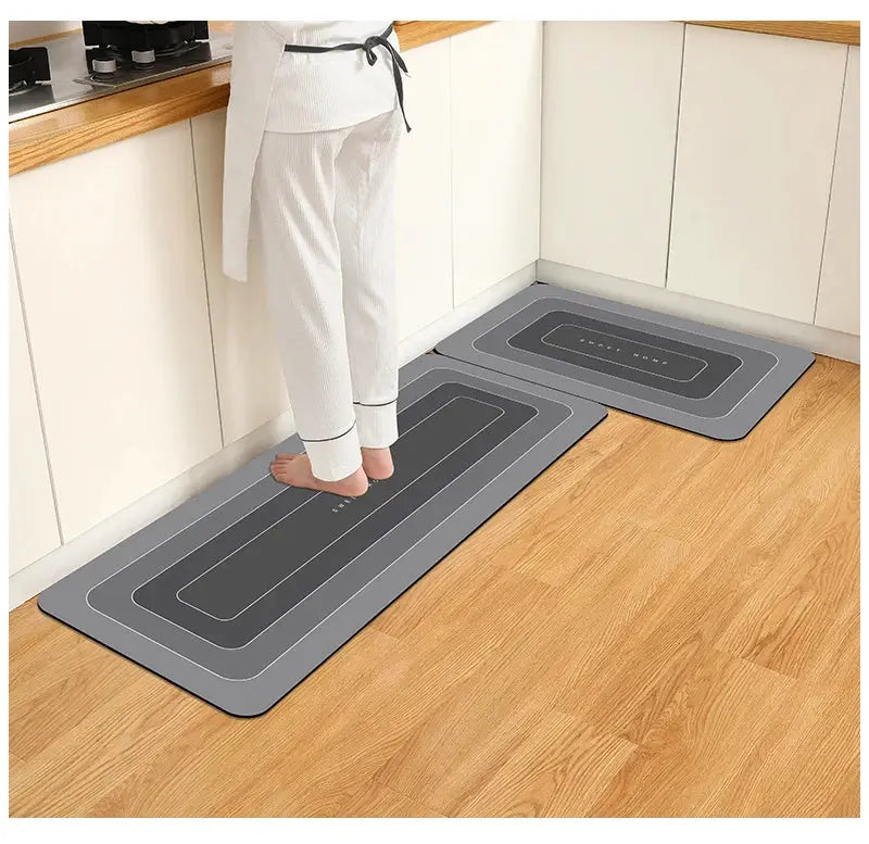 Two grey diatomite kitchen floor mats; waterproof, anti-slip, anti-dirty, from Simples Market