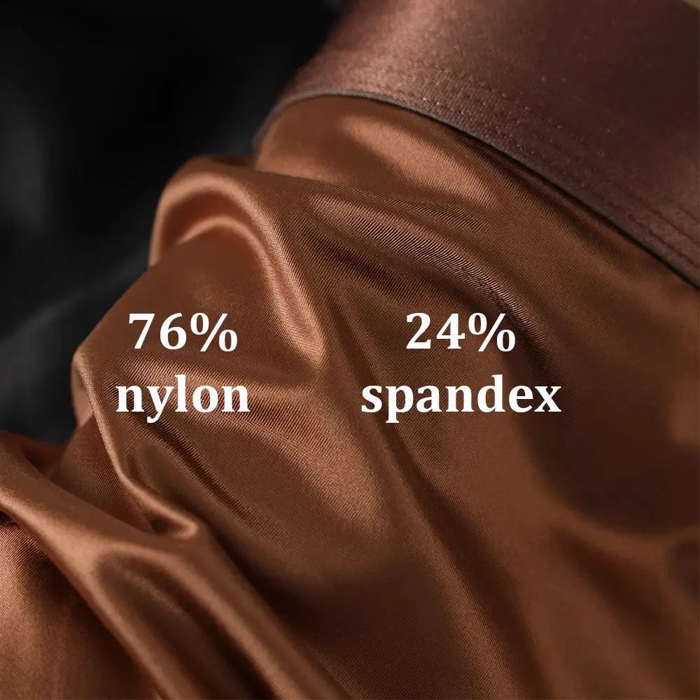 Panties 3-pack by Simples Market; brown satin-like fabric, 76% nylon and 24% spandex