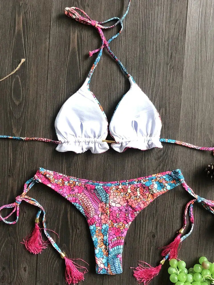 Ruotongsept Floral Print Push Up String Bikini Set Women Beach Swimwear Bikinis Bathing Suit