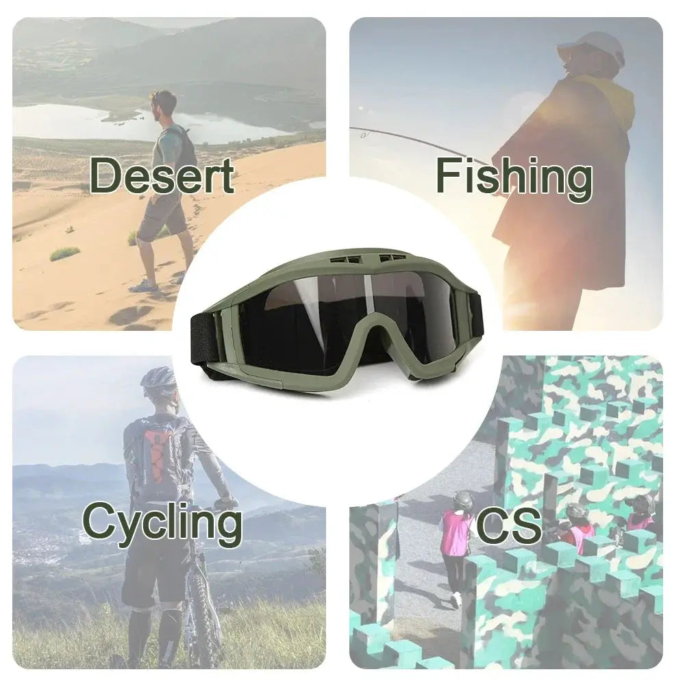 Airsoft Tactical Goggles by Simples Market, olive green with black lens, 3-lens windproof dustproof eyewear