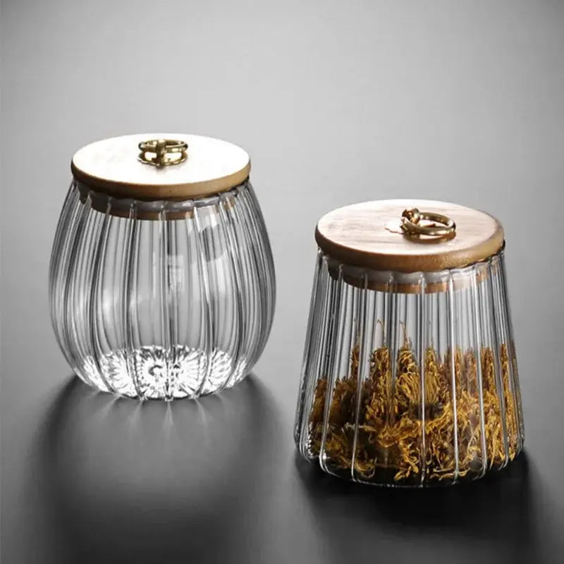 Glass Airtight Storage Jars With Wood Lids For Grains Tea Coffee Beans Candy Kitchen Organization Containers