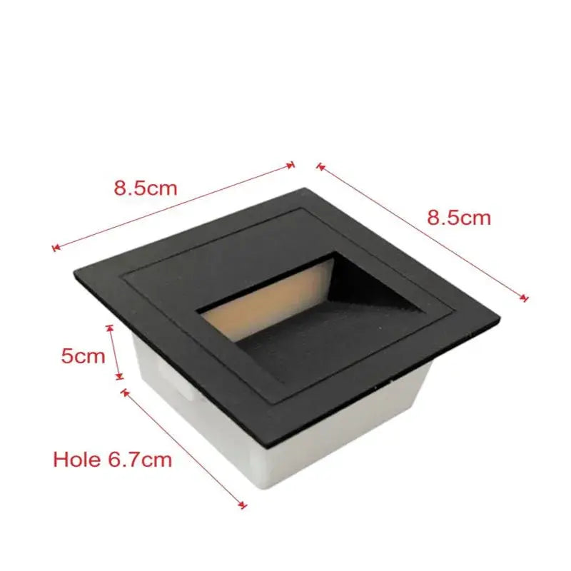 LED wall lamp square recessed stair light with black frame and white housing, 5W waterproof, 85–265V.