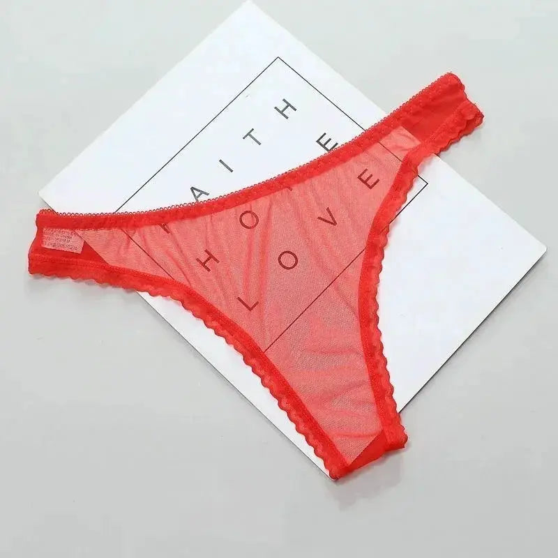 LaceLux Transparent Lace See Through Thong Panties With Breathable Mesh Crotch And Seamless Low Rise