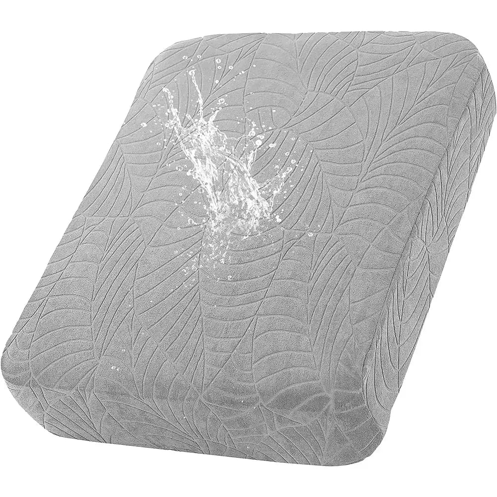 Waterproof stretch sofa cushion cover in gray jacquard fabric, removable protector for chaise lounge