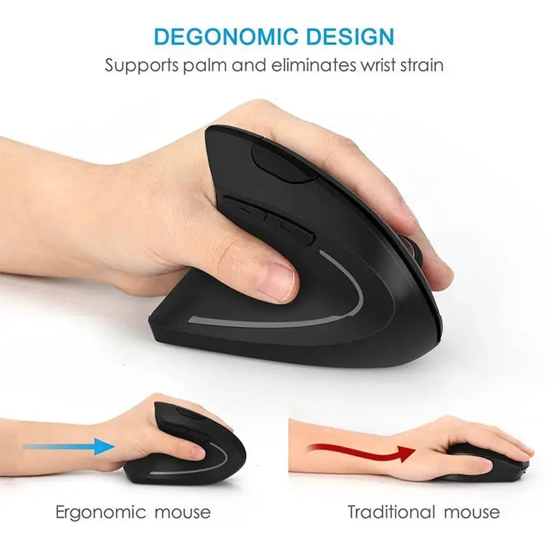 Vertical Ergonomic Wireless and Wired USB Mouse With Rechargeable Bluetooth Connectivity 1600 DPI For PC Laptop Gaming
