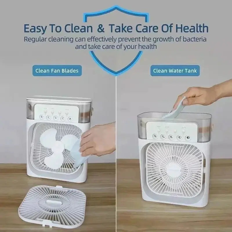 New 3 In 1 Portable Air Cooler Fan With Humidifier And Led Night Light For Home Office And Household Use