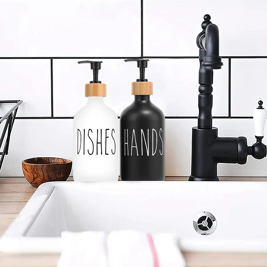 Black Dish Soap Dispenser Set for Kitchen Sink Refillable Bottles for Hand Soap and Dish Detergent