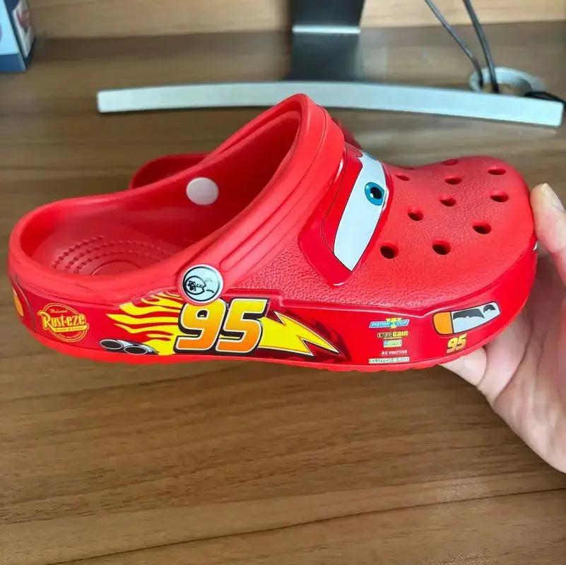 2026 Mcqueen Cartoon Slippers Waterproof EVA Outdoor Sandals for Adults Breathable Holes Beach Shoes