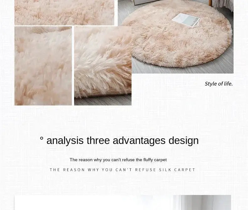 Round plush rug mat, fluffy white with thick pile for living room decor