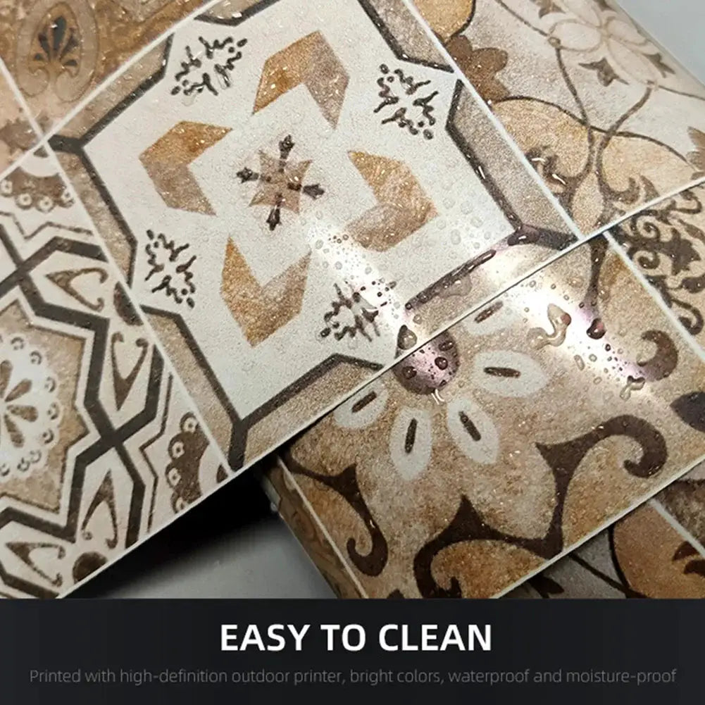 Self-adhesive waistline strip; beige-brown pattern, waterproof peel-and-stick wall border by Simples Market