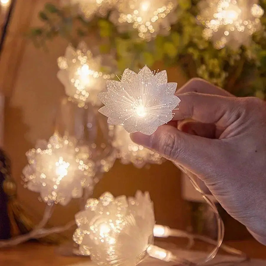 2/3M LED Fiber Optic Fairy Light Garland Battery Operated Christmas Decoration With Artificial Flowers Festoon