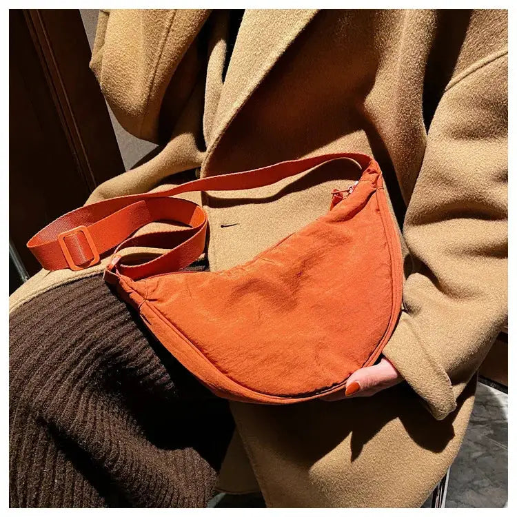Simples Market casual nylon hobo crossbody bag in orange with adjustable strap, large capacity