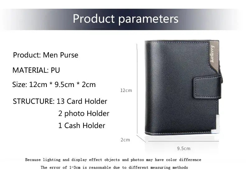 Baellerry men's PU leather wallet in black with zipper coin pocket and card/cash holders