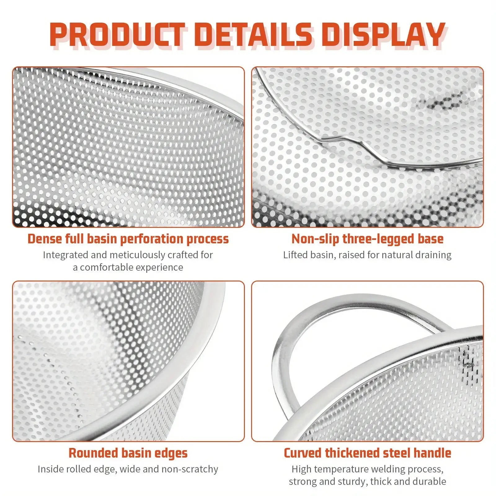 All Purpose Stainless Steel Fine Mesh Strainer Set With Handles Resting Base Net Baskets For Kitchen
