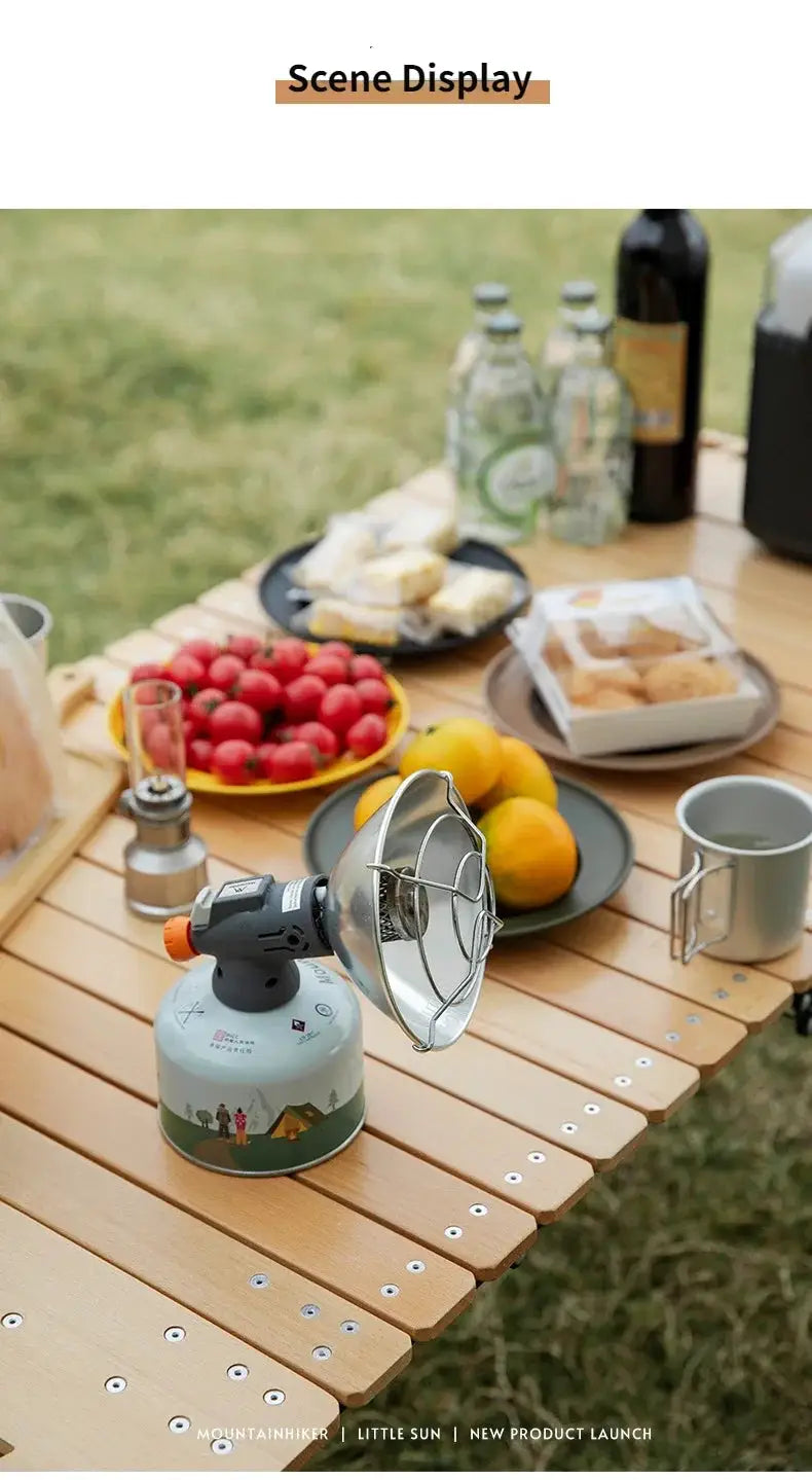 MountainHiker portable mini sun gas heating stove for camping with butane canister and metal reflector