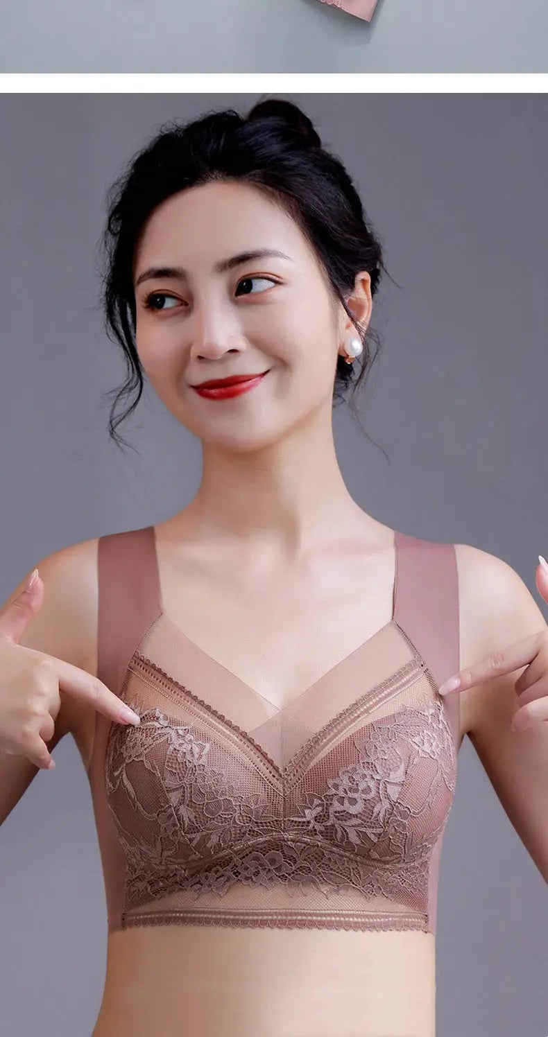 Simples Market 1pc women's lace plus-size bra with padded cups, anti-sagging, seamless nude beige