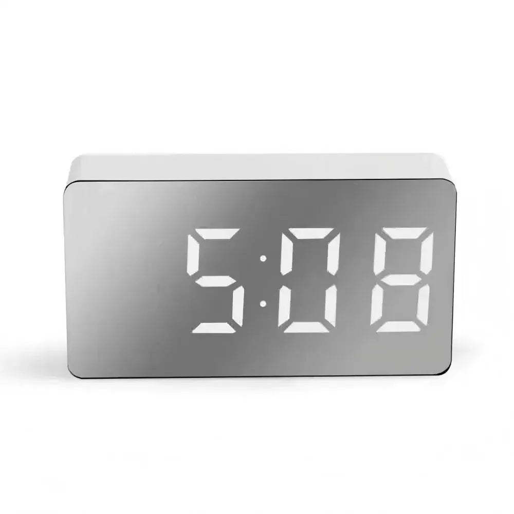 White LED Mirror Table Clock With Snooze Display Time Night Light USB Alarm Clock For Desktop Home Decor