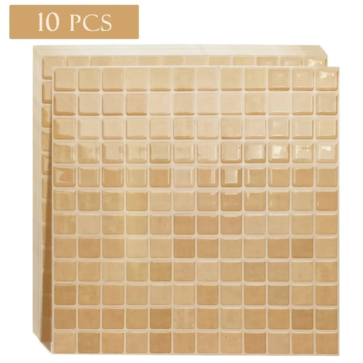 Simples Market 10-piece self-adhesive wall tile backsplash, beige square 3D mosaic, 10.5 x 10.5 inches