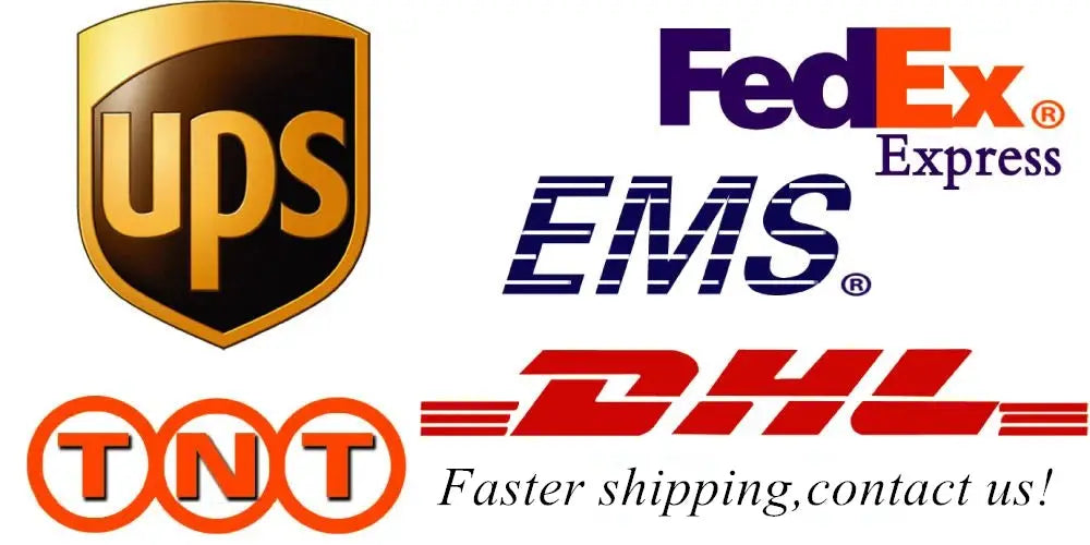 Delivery service logos collage featuring 5 brands: UPS, FedEx Express, EMS, TNT, DHL.