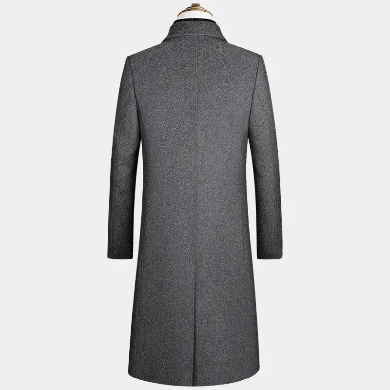 Men's grey wool-blend overcoat, long trench coat style, XXL size