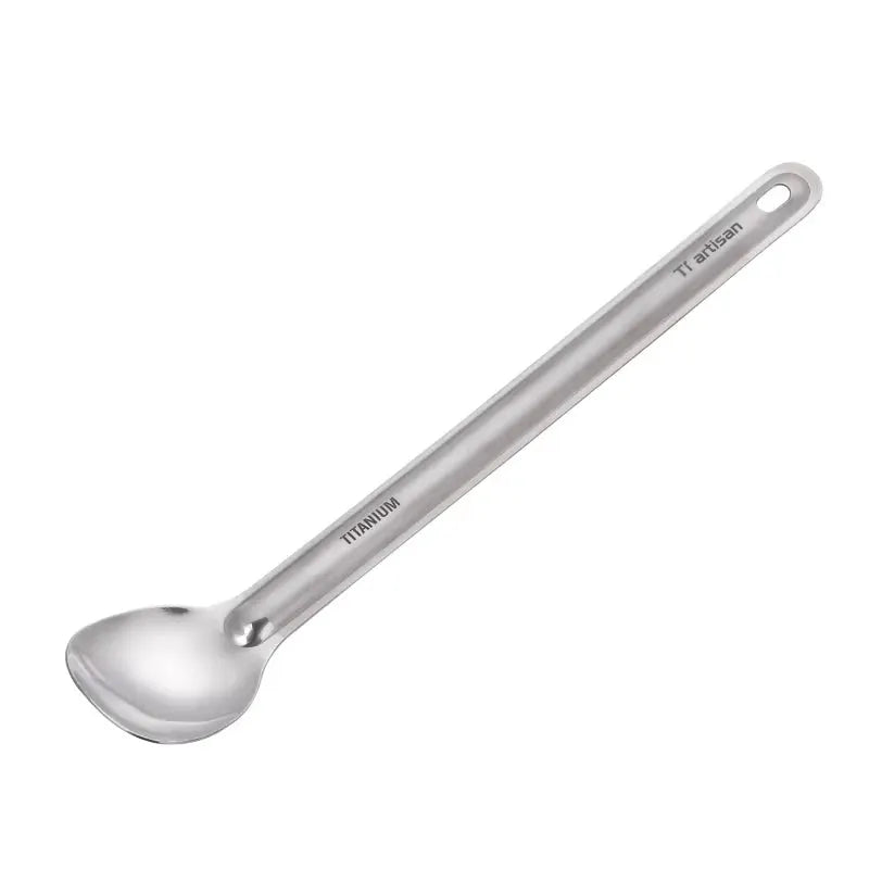Tiartisan titanium long-handle spoon for camping; ultralight, durable cutlery with a hole at the handle end.