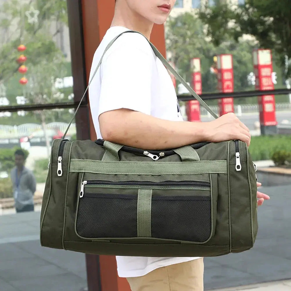 Simples Market olive green Oxford gym bag with dry/wet separation, large capacity, front mesh pocket