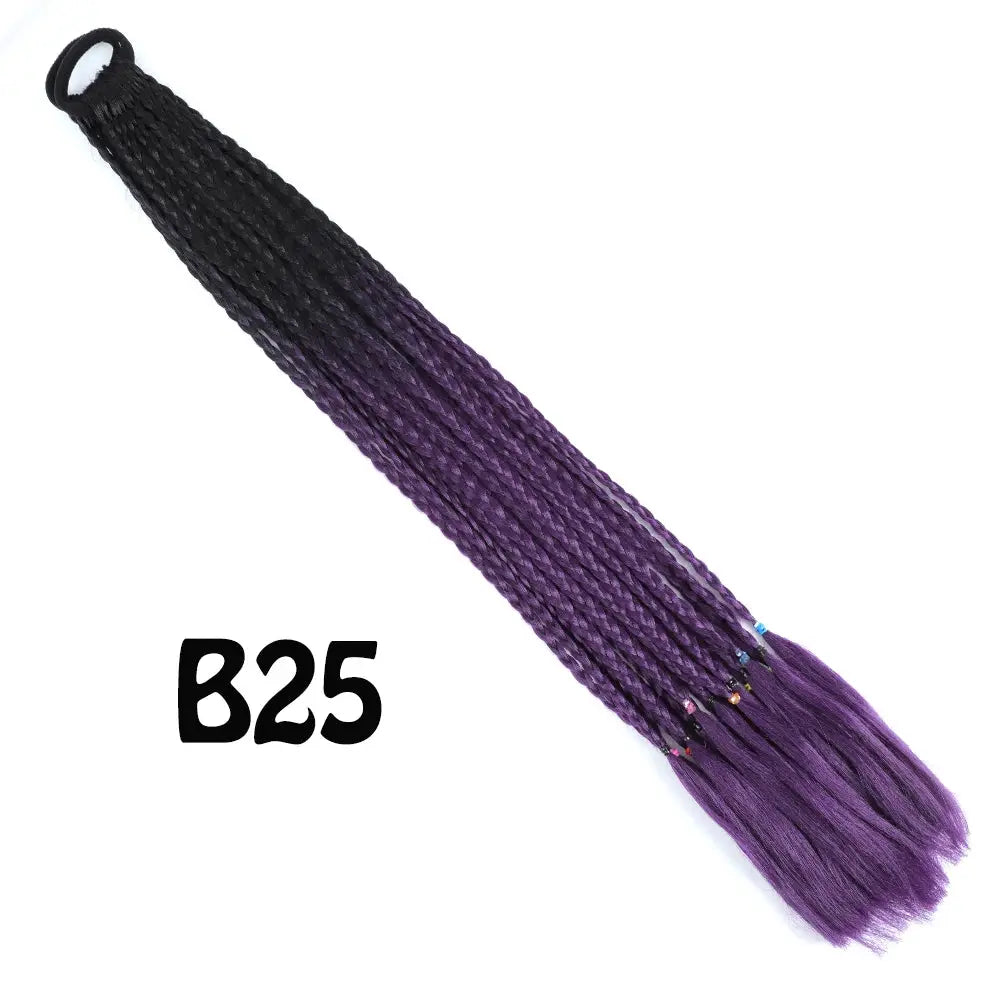 Synthetic gradient braided ponytail extension with elastic band, 24 in, black to purple ombre