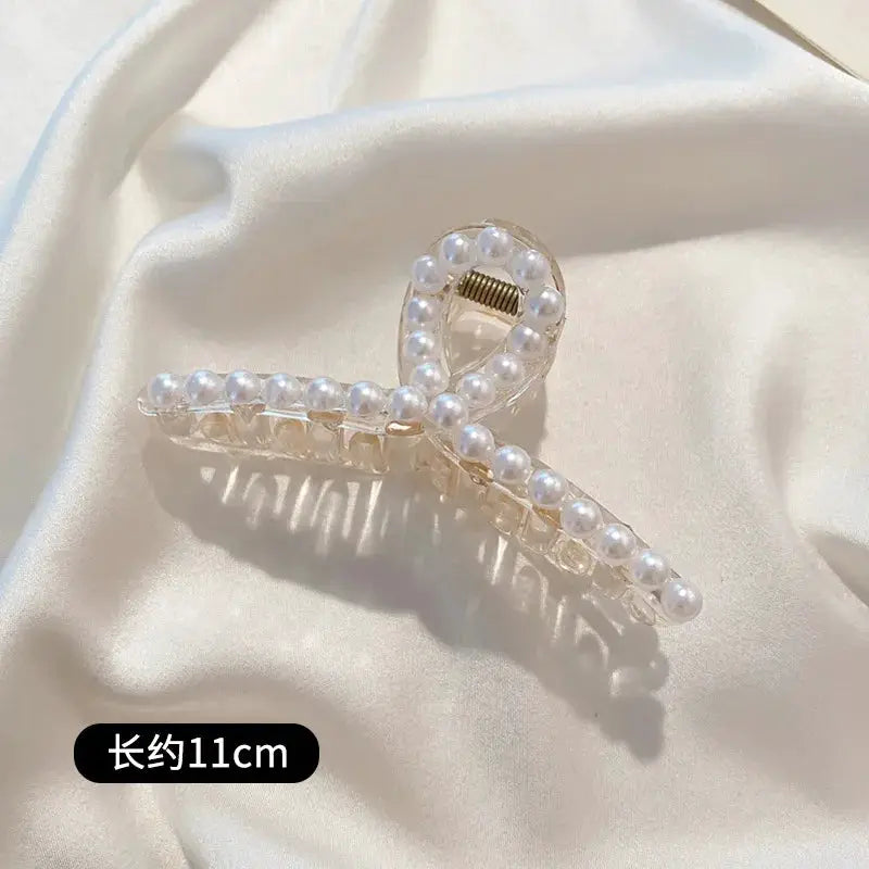 PearlGlow Simulated Pearl Hair Claws for Women Korean Acrylic Large Size Barrette Shark Clip Elegant Secure Hold All Day