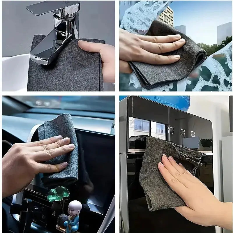 Magic glass cleaning cloth, charcoal gray, thickened dual-sided microfiber for streak-free glass on faucets and windows.