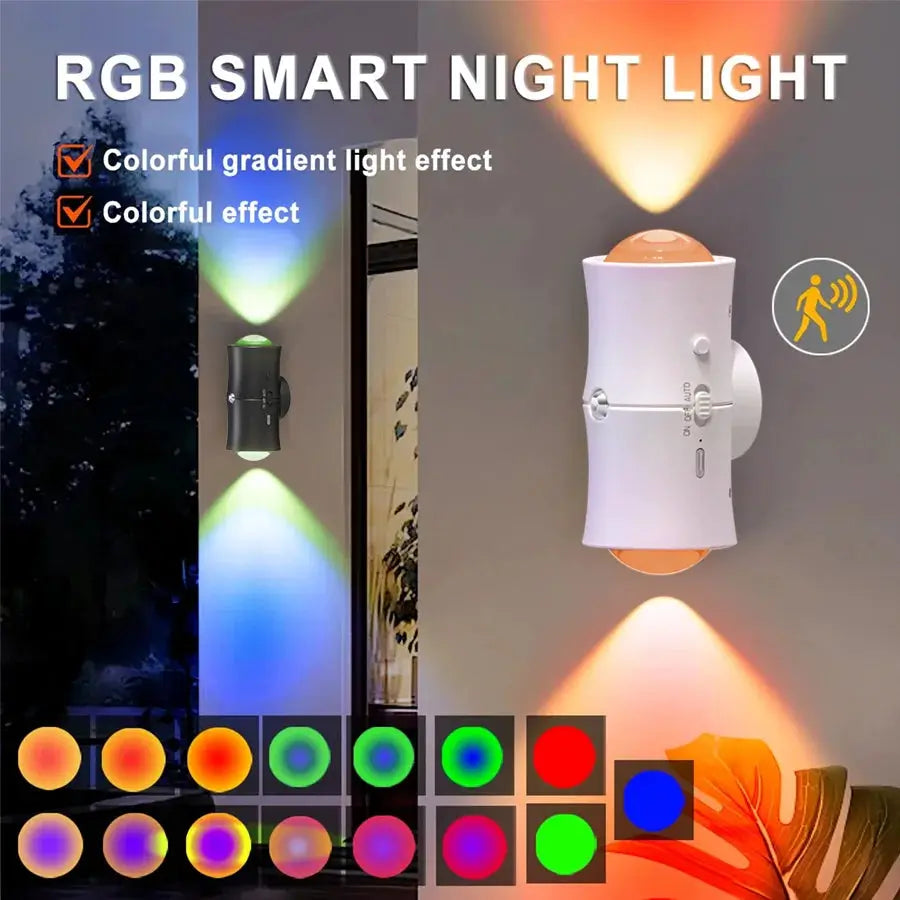 Motion Sensor LED Wall Light RGB, rechargeable double-head magnetic spotlight