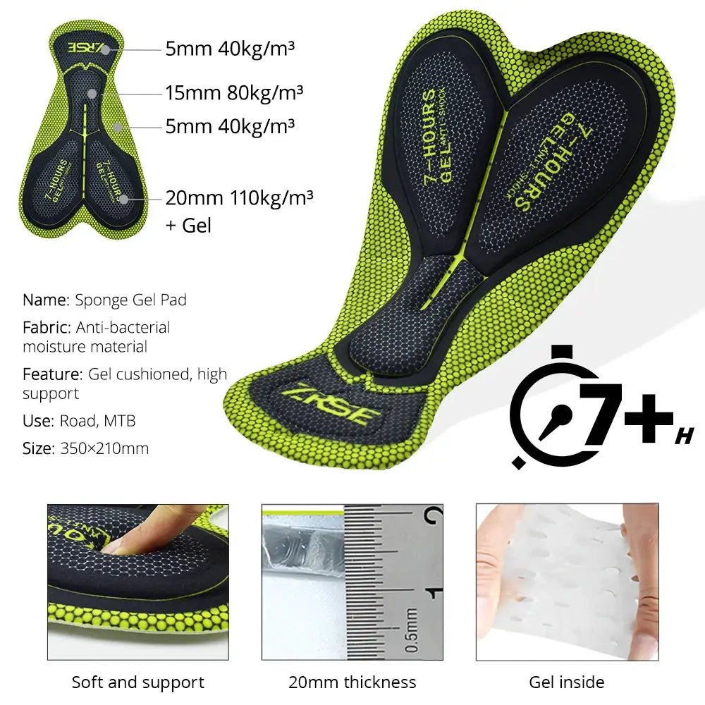 Simples Market sponge gel pad for cycling saddles; lime-green trim, 20mm thick, moisture fabric, soft and supportive.