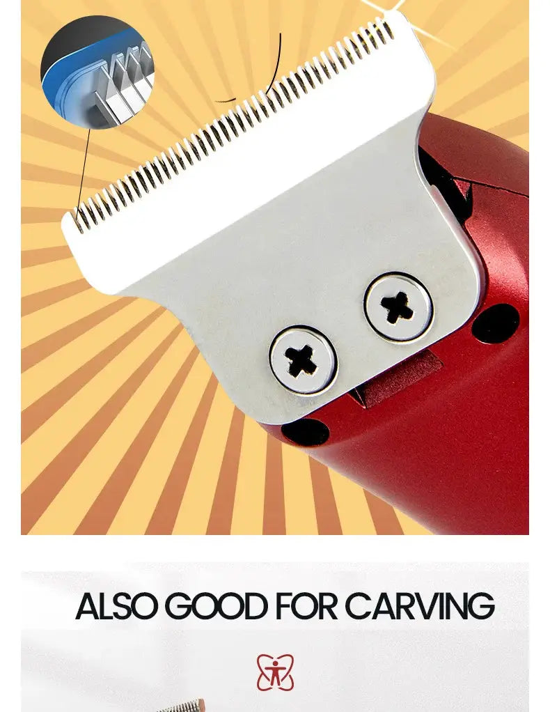 Professional cordless hair clipper by Simples Market with red body and metal blade