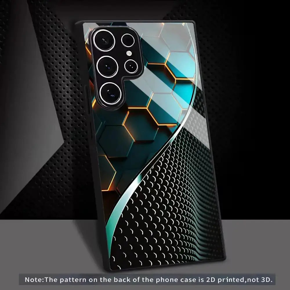 Glass phone case with a 2D honeycomb back pattern for Samsung Galaxy S series 5G, frosted full cover