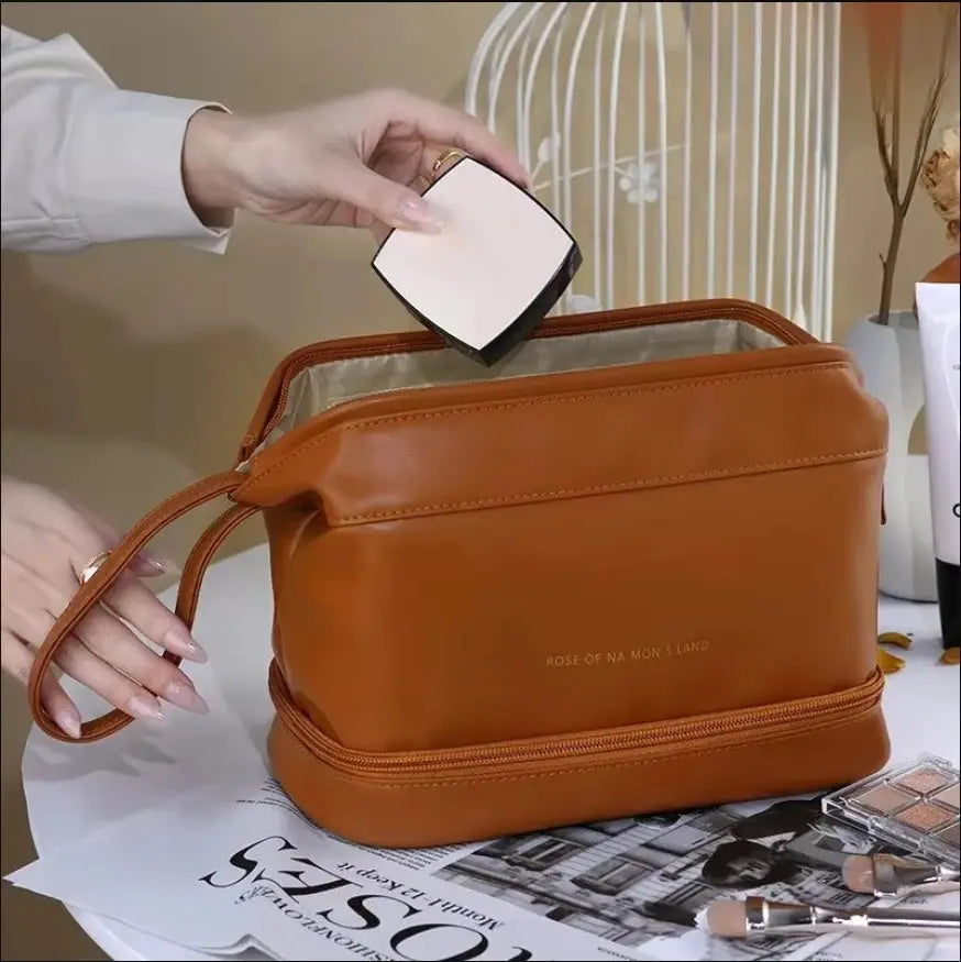 LuxeCase Cosmetics Storage Bag Waterproof Exterior Large Capacity for Effortless Travel Organization