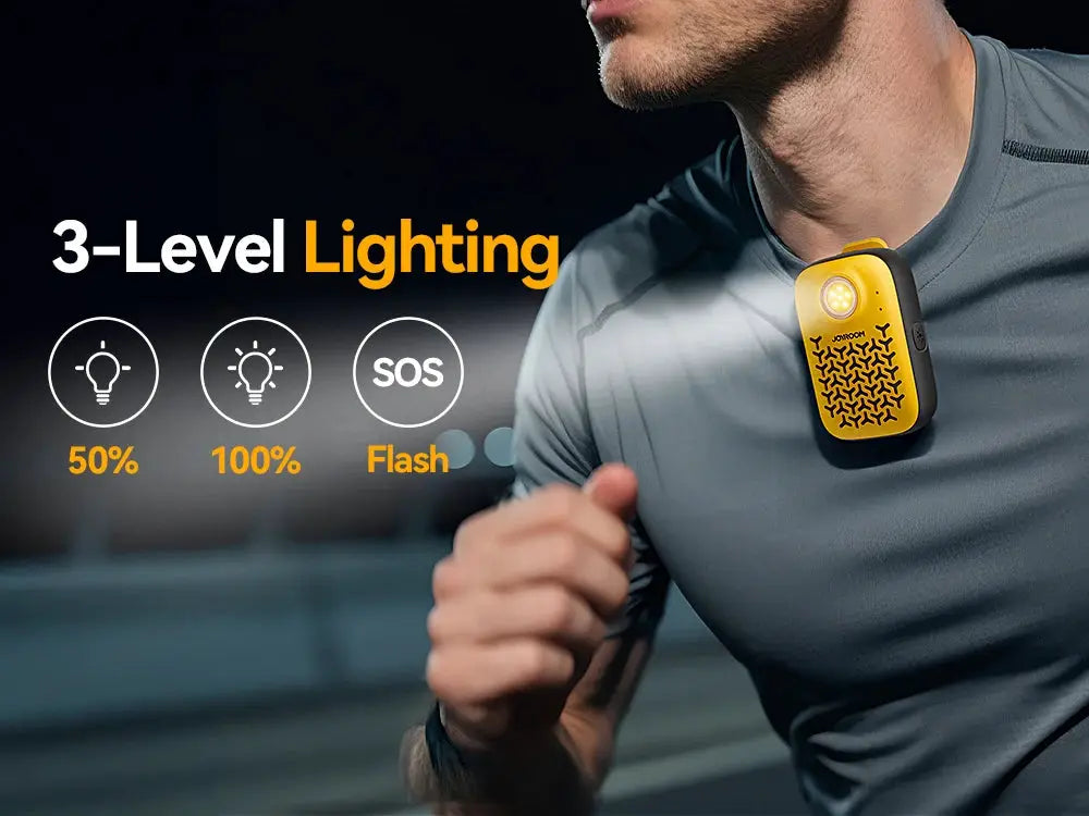 Joyroom wearable Bluetooth speaker clipped to a shirt, yellow and black compact portable personal stereo