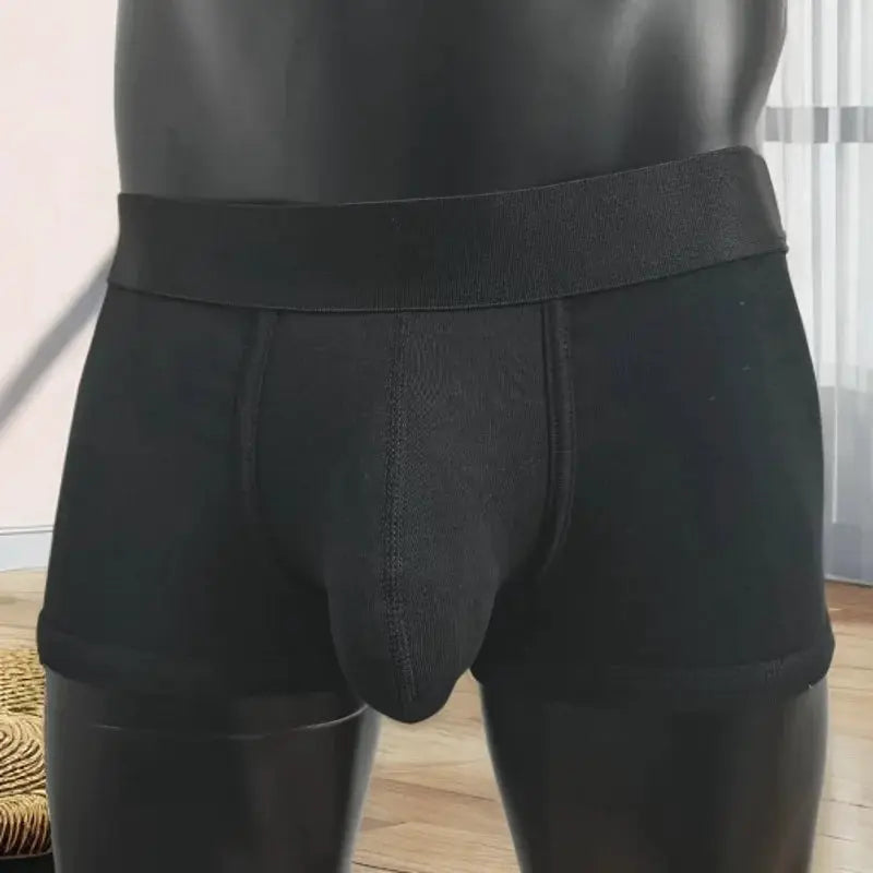 Men's cotton boxer briefs with a large front pouch, black with a wide elastic waistband.