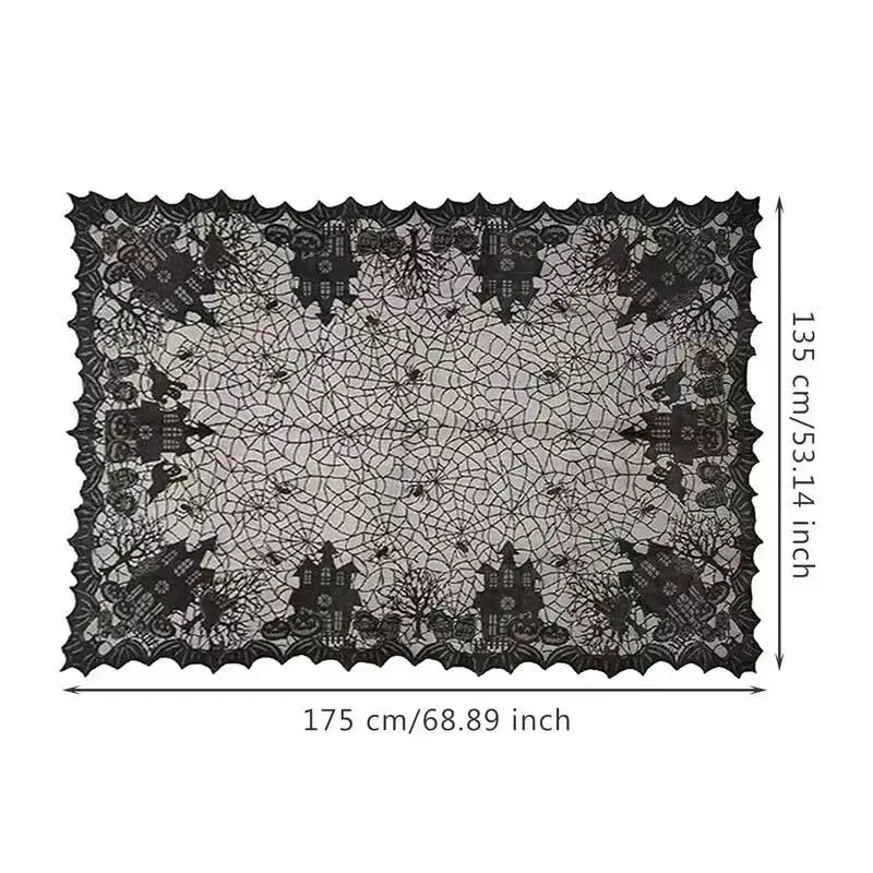 Halloween Lace Tablecloth With Spider Web Skull Pattern Rectangular Party Decor Haunted House