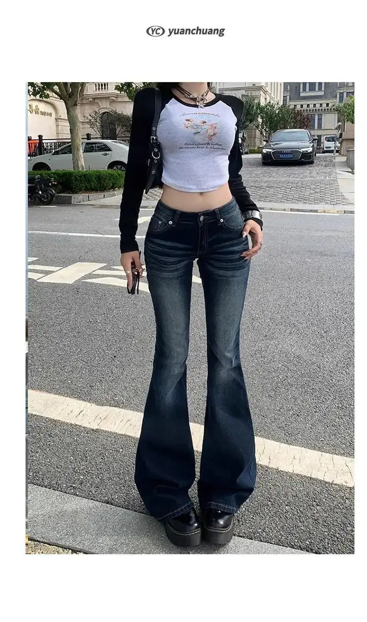 Y2K High Waist Slim Jeans Bootcut Flared Denim Trousers For Women
