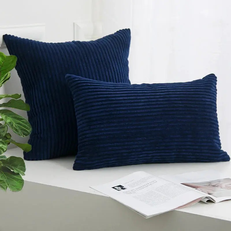 Corduroy striped cushion covers, navy blue, 2-piece set